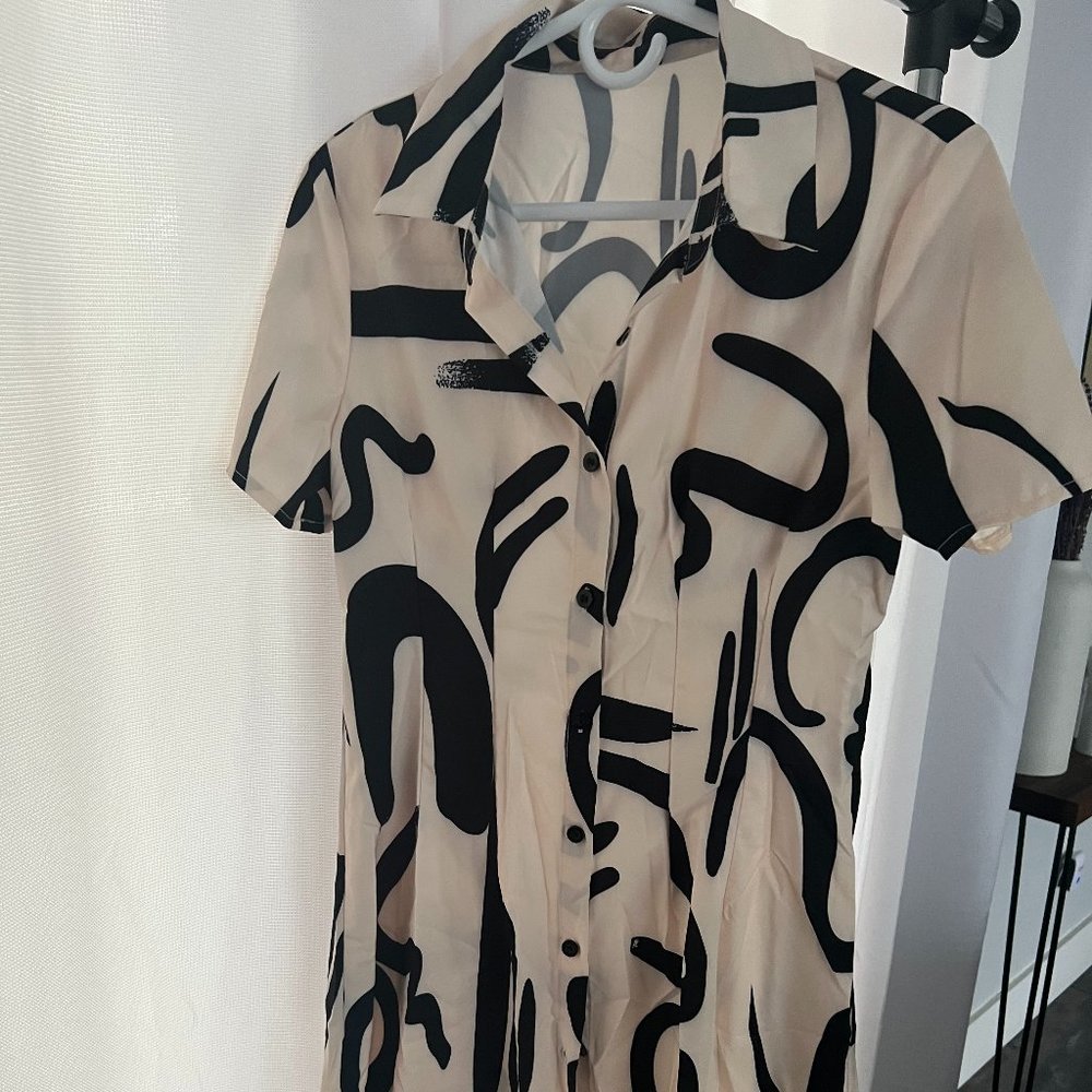 Casual Dress or Bathing Suit Coverup, Tan & black